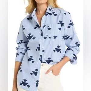 NIC+ZOE Blue Stripe Bow Print Button Shirt XS